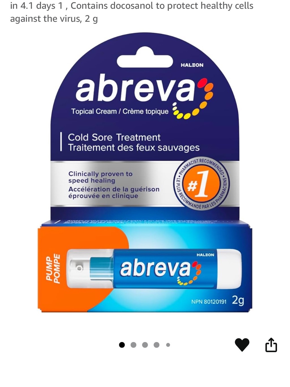 NEW! IN BOX! Abreva Cold Sore Treatment Topical cream Pump 2g